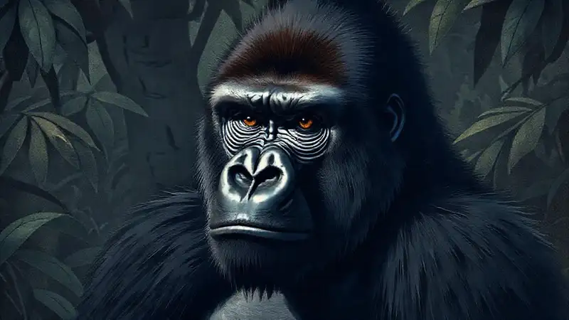 Hier ist das Ergebnis:„Ein wissenschaftlicher Gorillaporträt im Dschungel.“