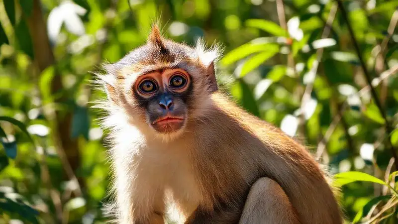 Hier ist die Antwort:Die neugierige Affe sucht im Dschungel
